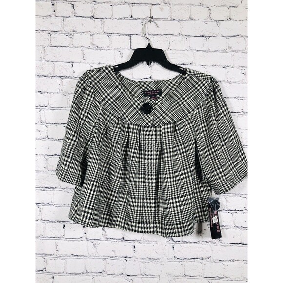 Robbie Bee Tops - Signature Robbie Bee Women's Houndstooth Plaid Top Single Button B&W 14W